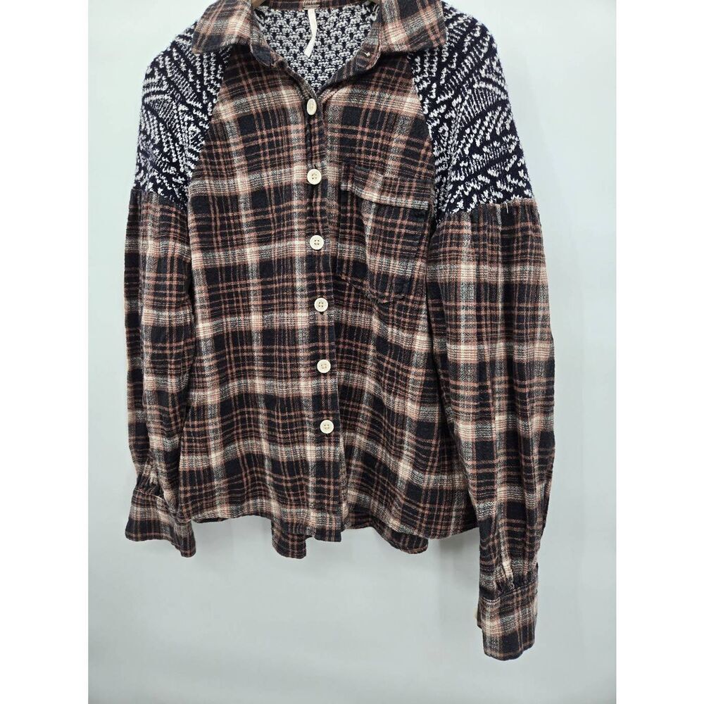 Free People Fireside Nights Plaid Shirt Size XS  Boho Long Sleeve - Picture 5 of 10